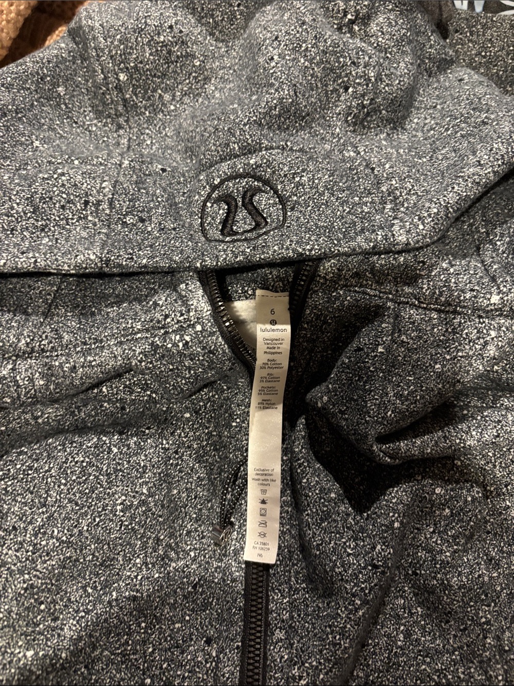 lululemon athletica women’s Speckled Charcoal fleece zip up.
